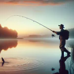 a fisherman casting an artificial lure início