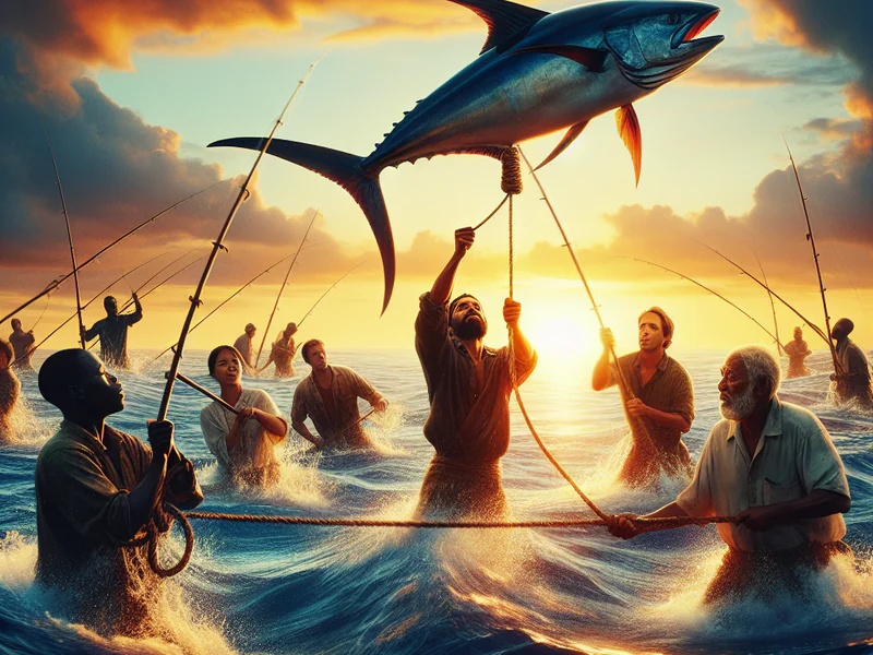 Pesca de peixes-espada gigantes na bahia: guia completo 2 pescadores soltando um peixe-espada de volta ao mar